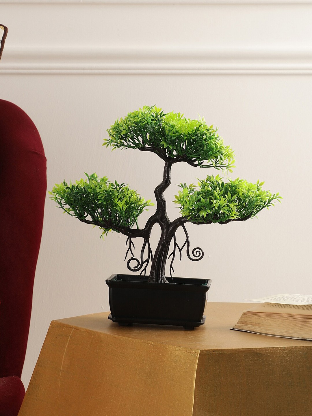 

FOLIYAJ Green & Black Artificial Bonsai Tree With Heart Shaped Leaves With Pot