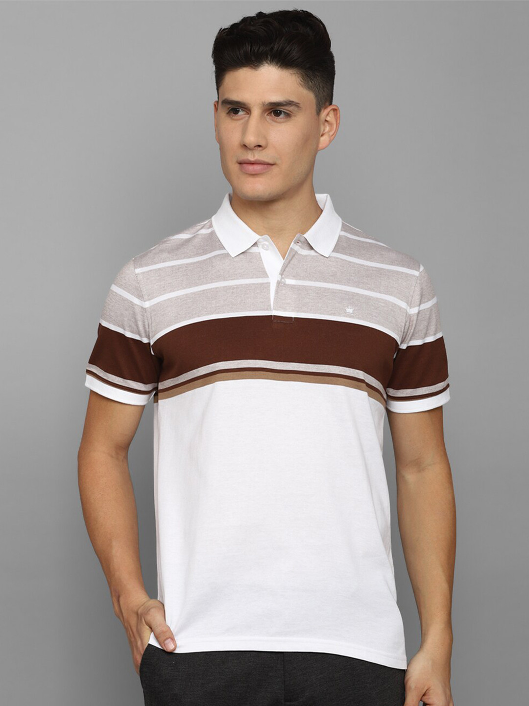 

Louis Philippe Striped Polo Collar Pure Cotton T-shirt, White