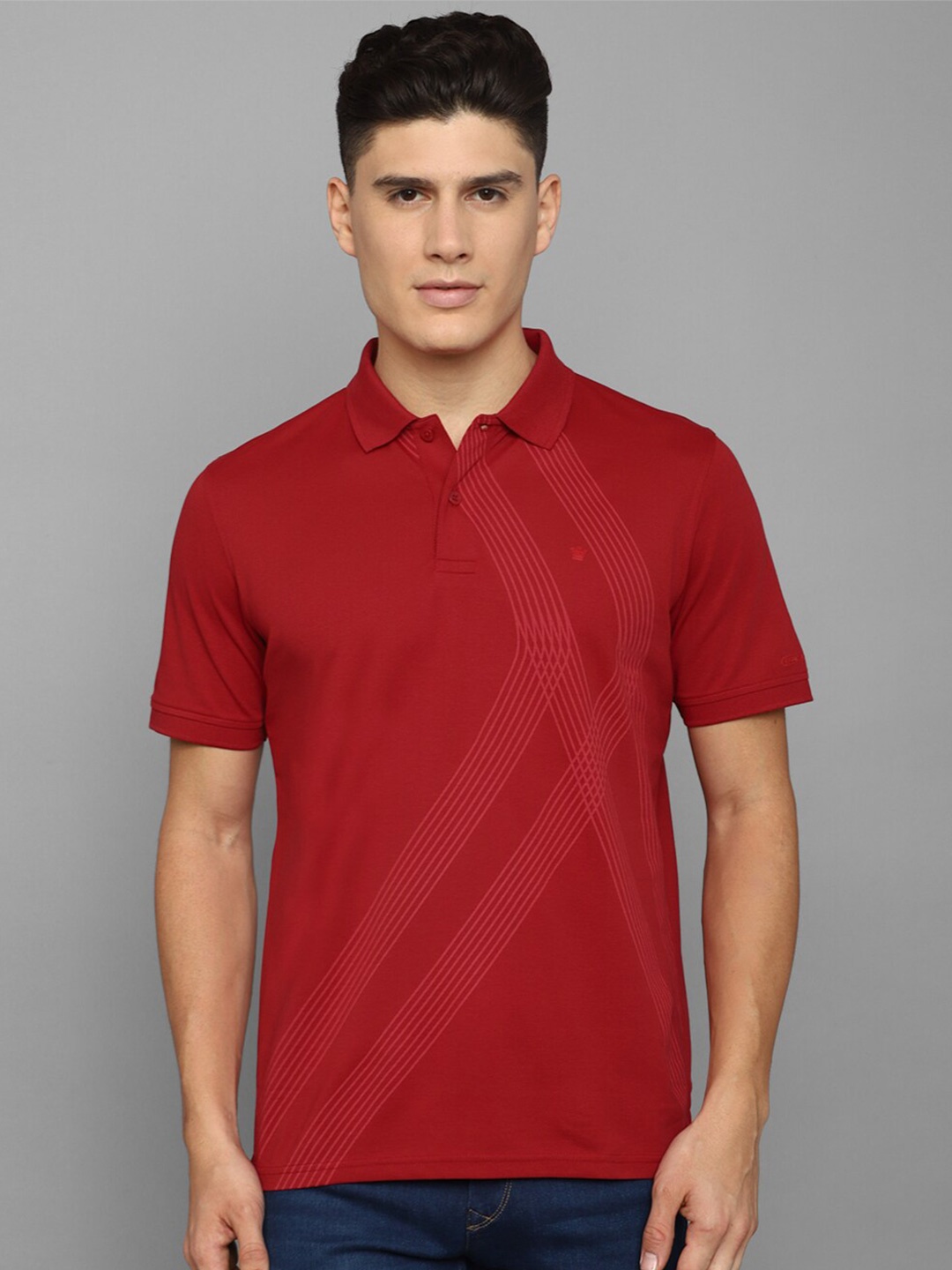 

Louis Philippe Striped Short Sleeves Polo Collar T-shirt, Red