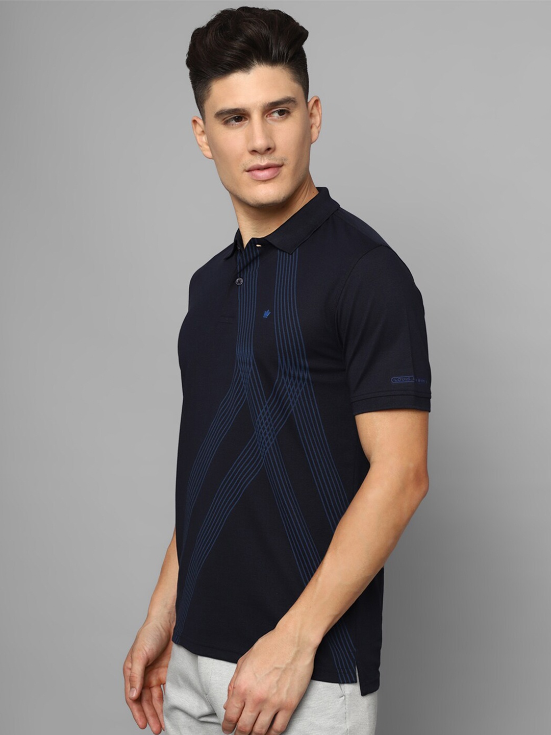 

Louis Philippe Geometric Printed Polo Collar Short Sleeves T-shirt, Navy blue