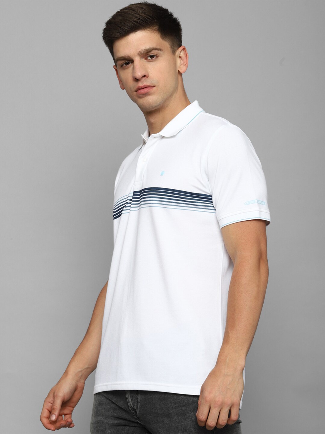 

Louis Philippe Striped Short Sleeves Polo Collar T-shirt, White