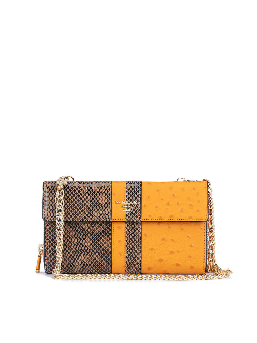 

Da Milano Women Floral Textured Zip Detail Leather Two Fold Wallet, Orange