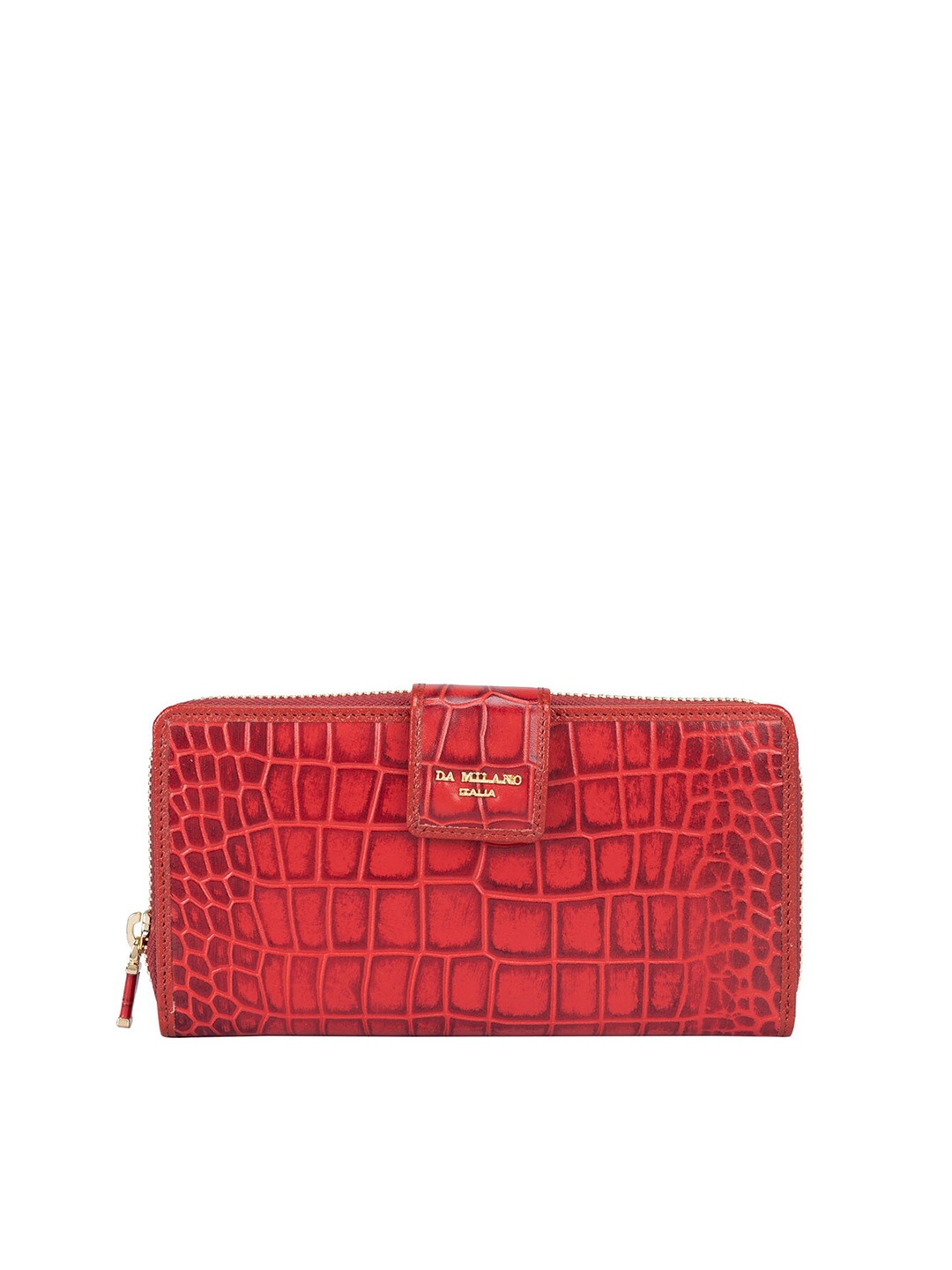 

Da Milano Women Abstract Textured Leather Zip Around Wallet, Red