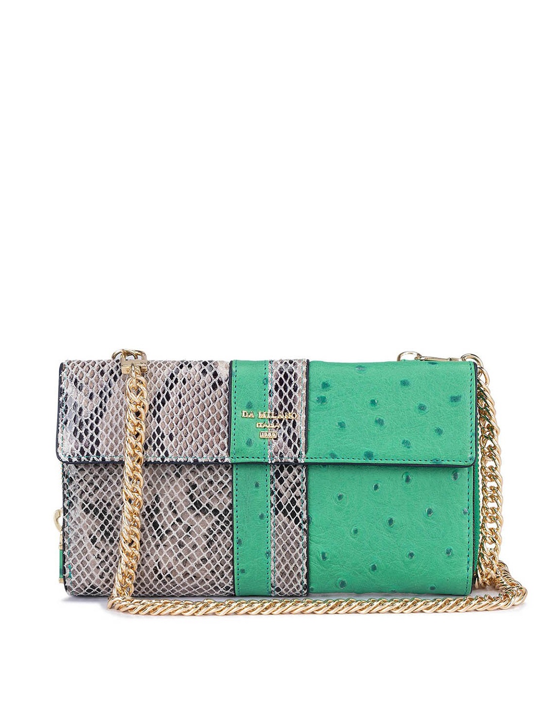 

Da Milano Women Animal Textured Leather Two Fold Wallet, Green