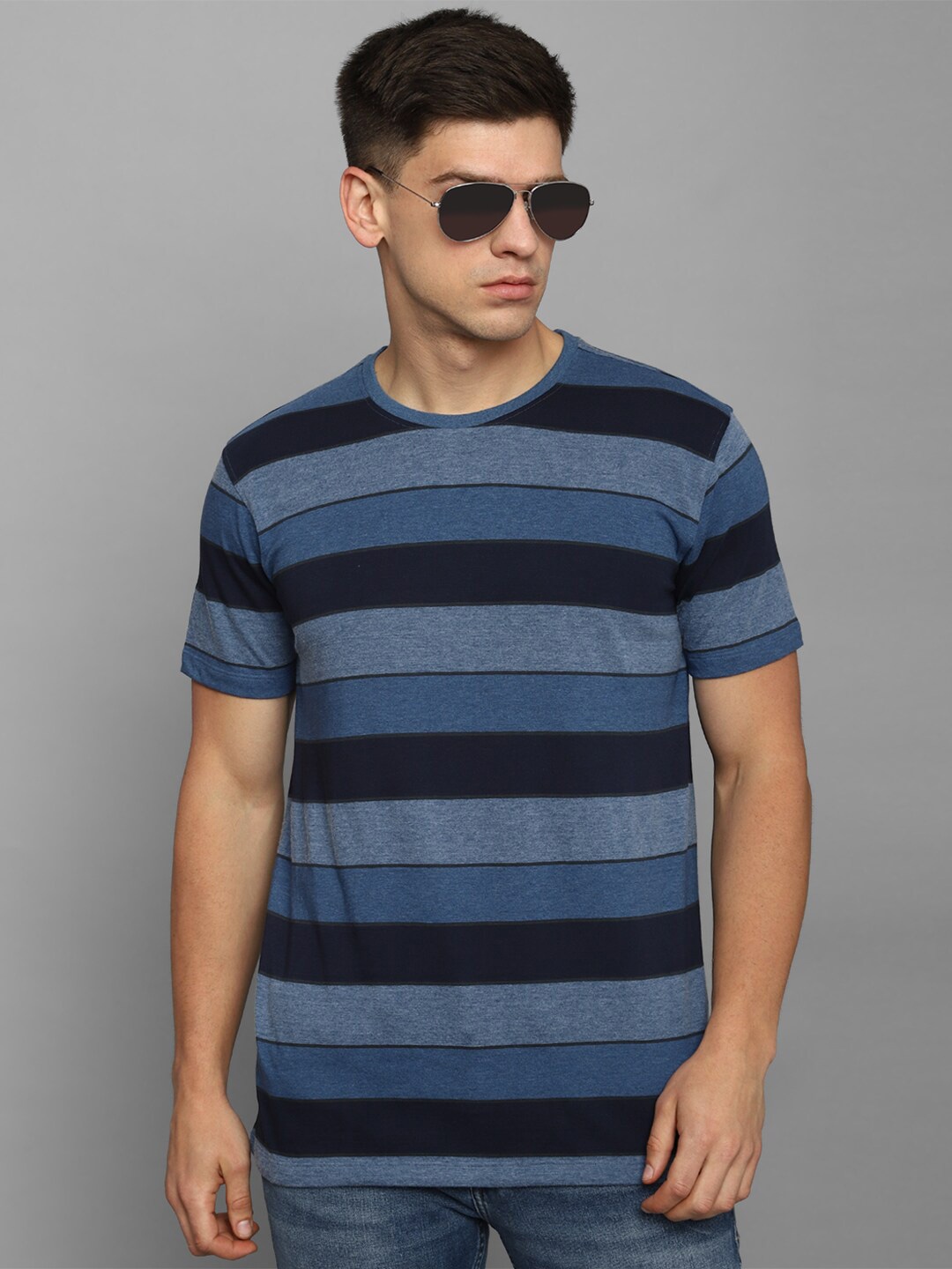 

Louis Philippe Jeans Striped Slim Fit Pure Cotton T-shirt, Blue