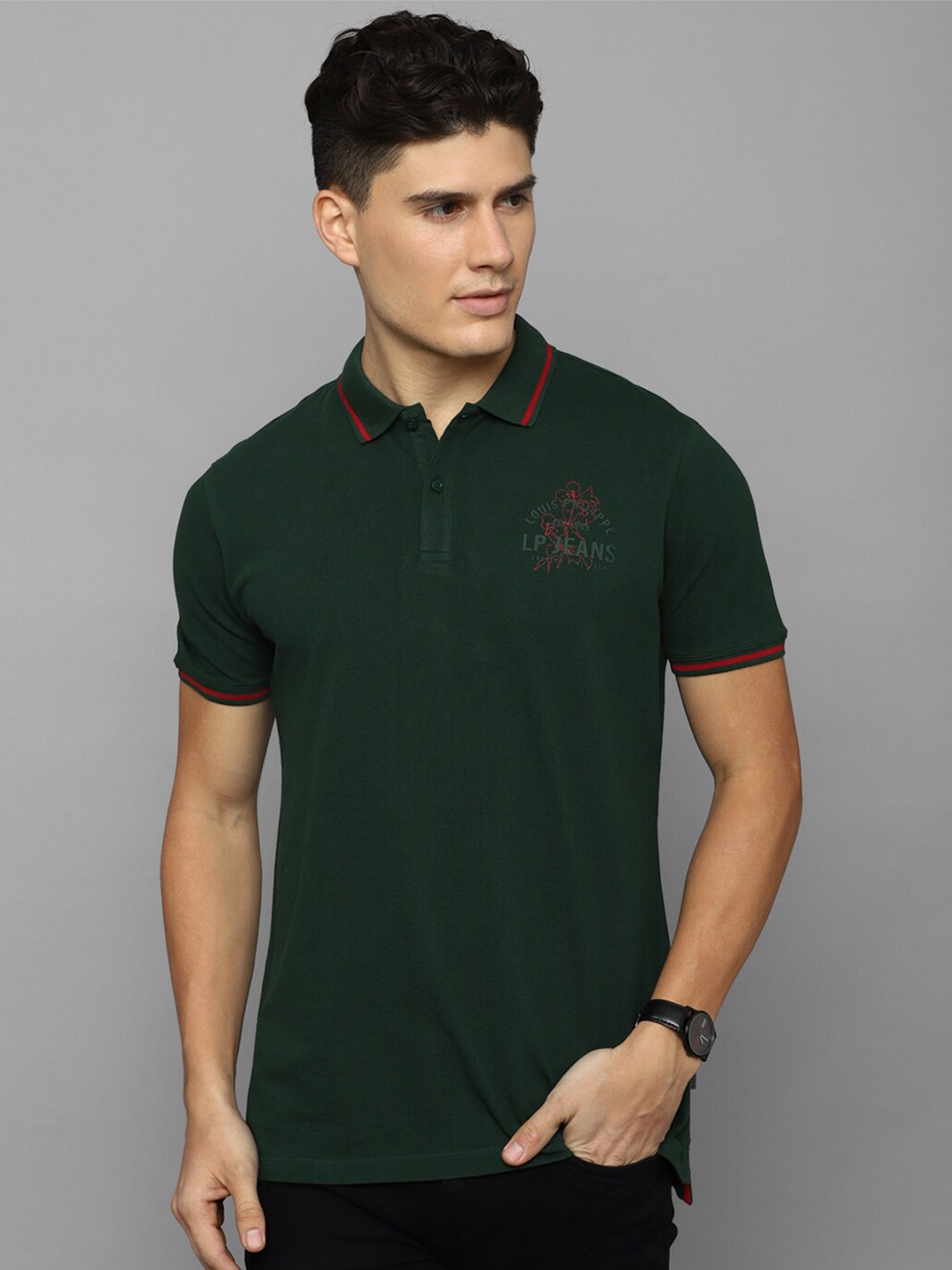 

Louis Philippe Jeans Polo Collar Slim Fit Pure Cotton T-shirt, Green