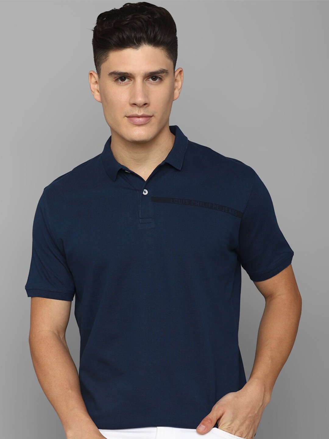 

Louis Philippe Jeans Polo Collar Slim Fit Pure Cotton T-shirt, Navy blue