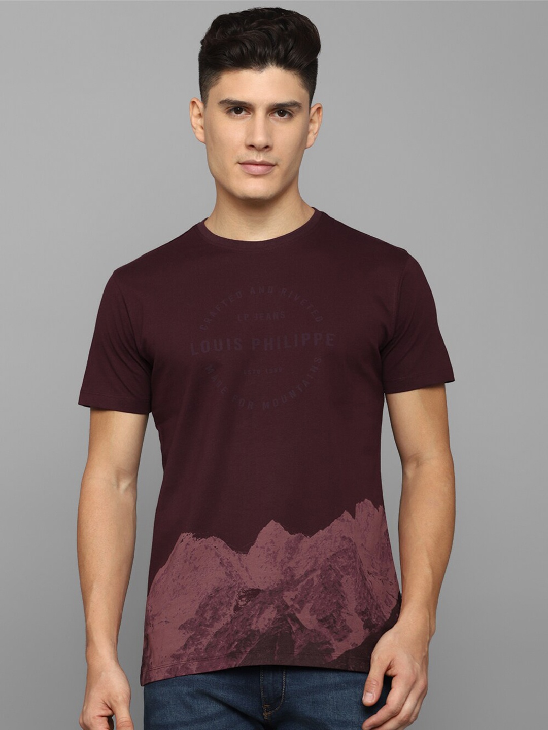 

Louis Philippe Jeans Graphic Printed Slim Fit Pure Cotton T-shirt, Brown