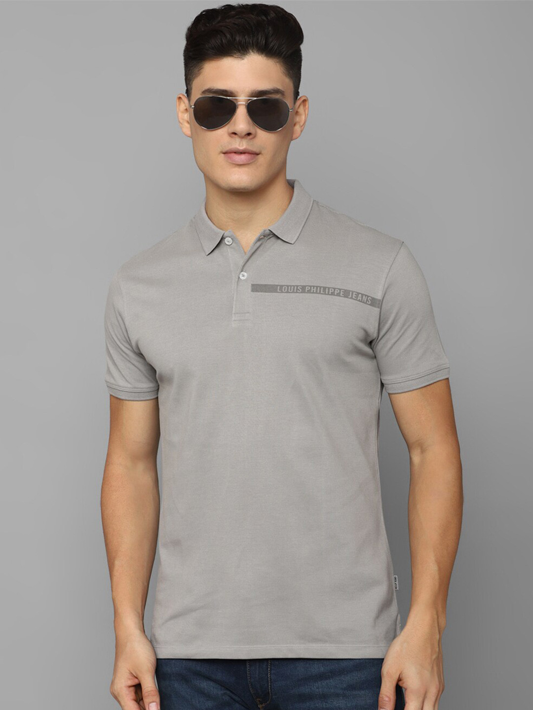 

Louis Philippe Jeans Polo Collar Slim Fit Pure Cotton T-shirt, Grey