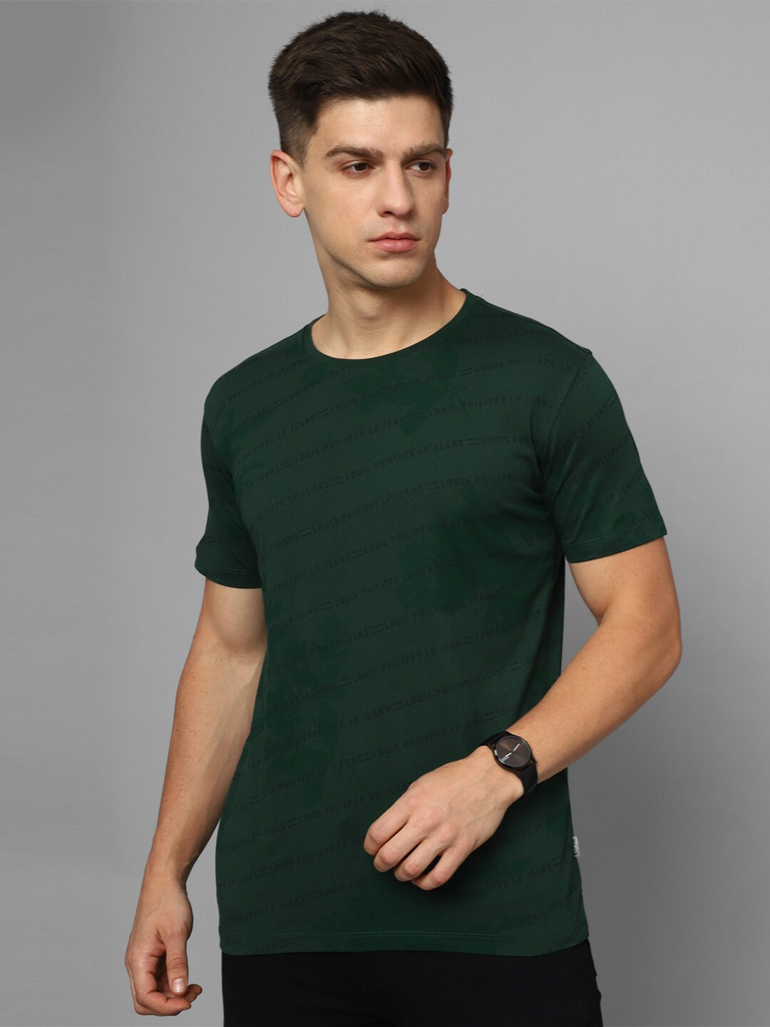 

Louis Philippe Jeans Printed Slim Fit Pure Cotton T-shirt, Green