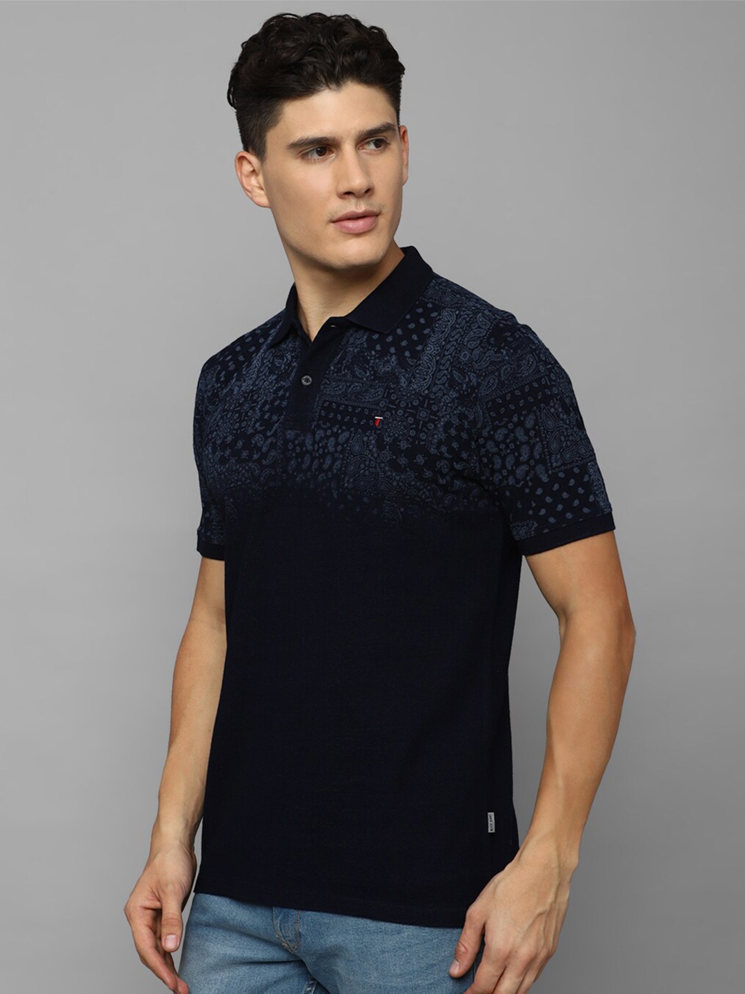 

Louis Philippe Jeans Printed Polo Collar Slim Fit Pure Cotton T-shirt, Navy blue