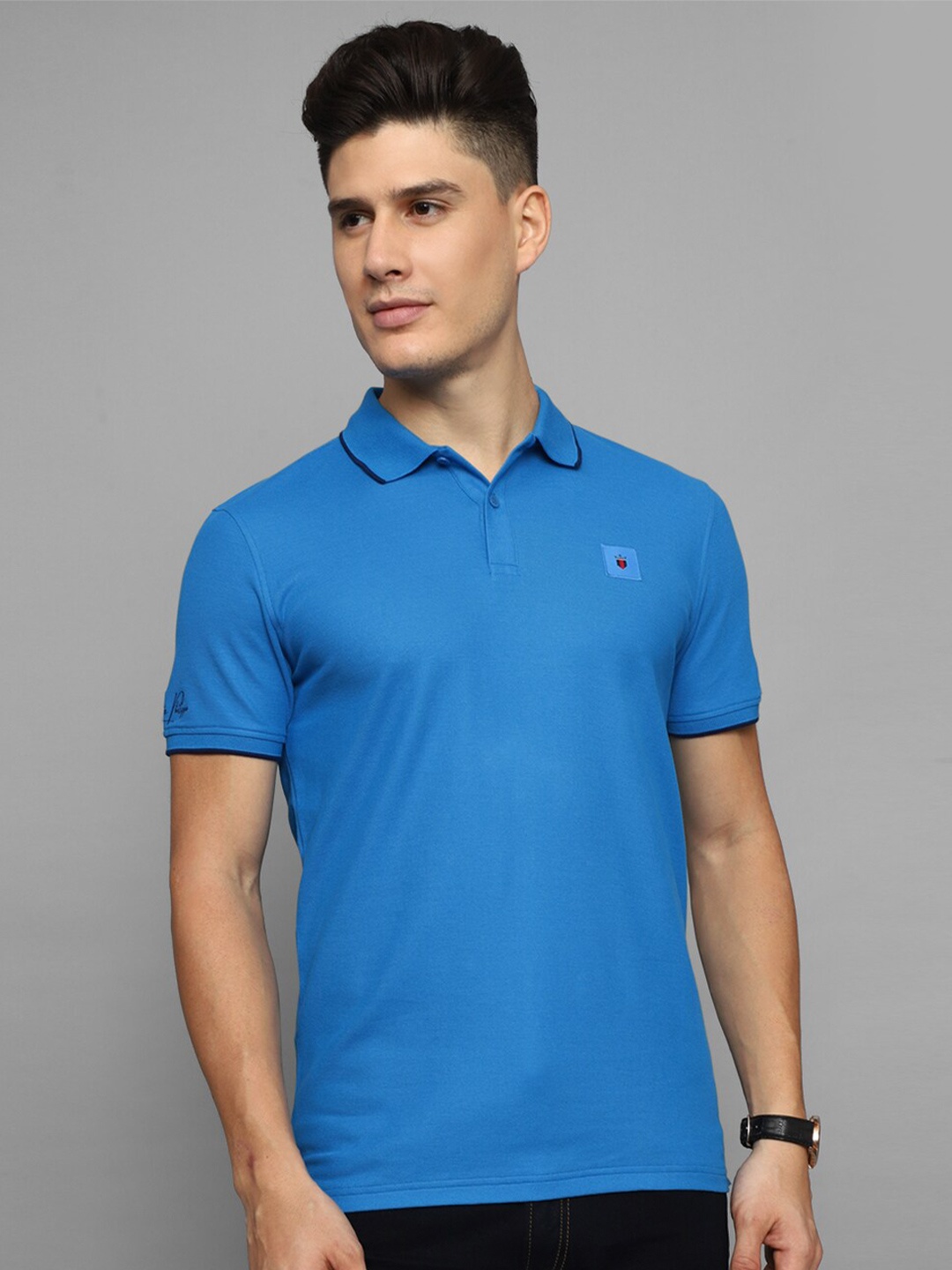 

Louis Philippe Sport Polo Collar Pure Cotton Slim Fit T-shirt, Blue