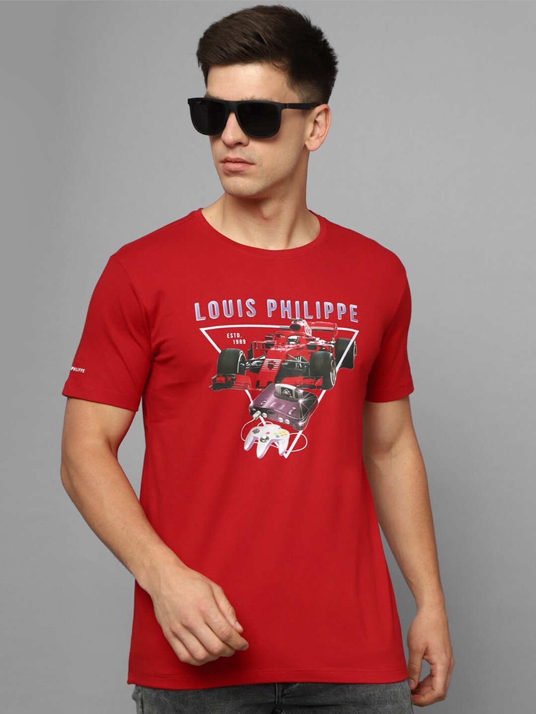 

Louis Philippe Sport Graphic Printed Round Neck Slim Fit T-shirt, Red
