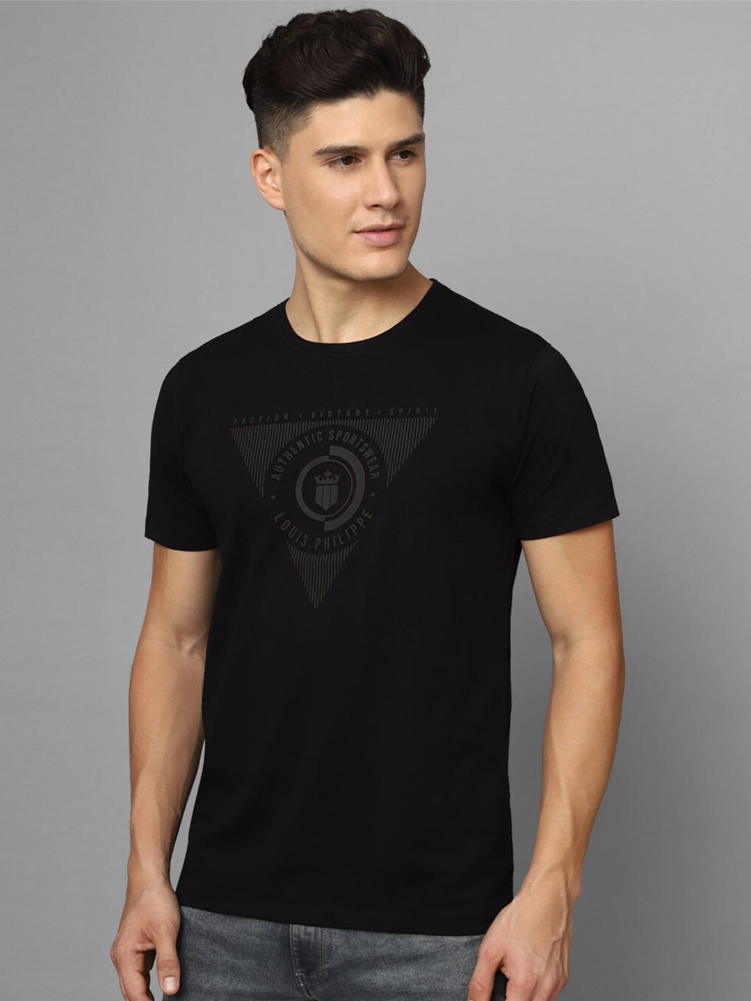 

Louis Philippe Sport Graphic printed Round Neck Slim Fit T-shirt, Black