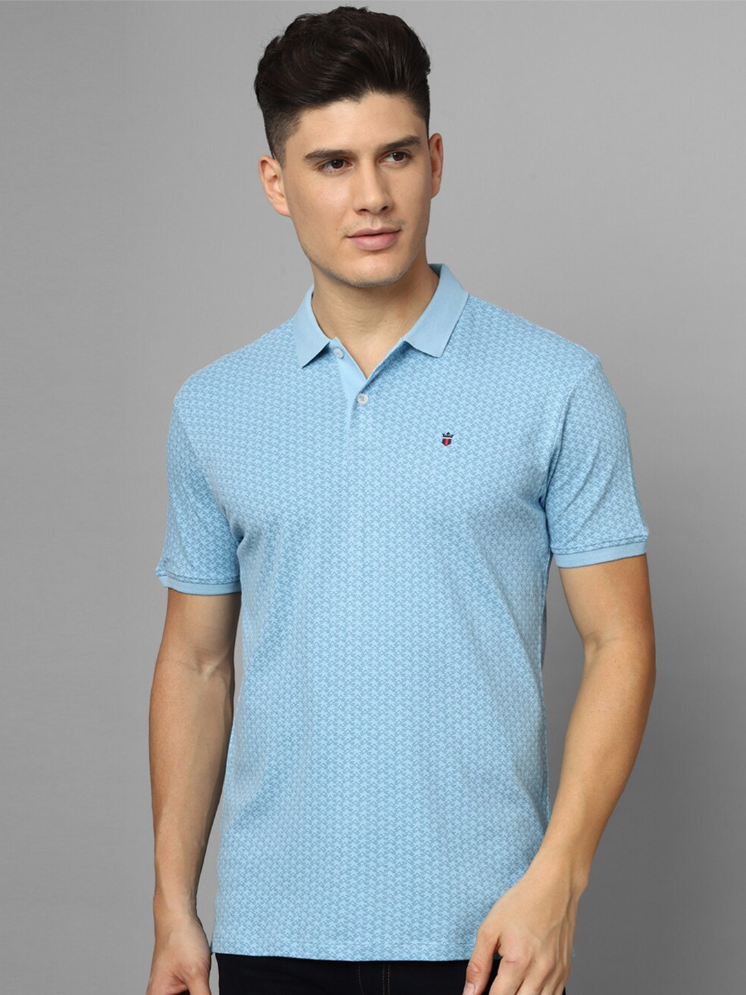 

Louis Philippe Sport Micro And Ditsy Printed Polo Collar Slim Fit T-shirt, Blue