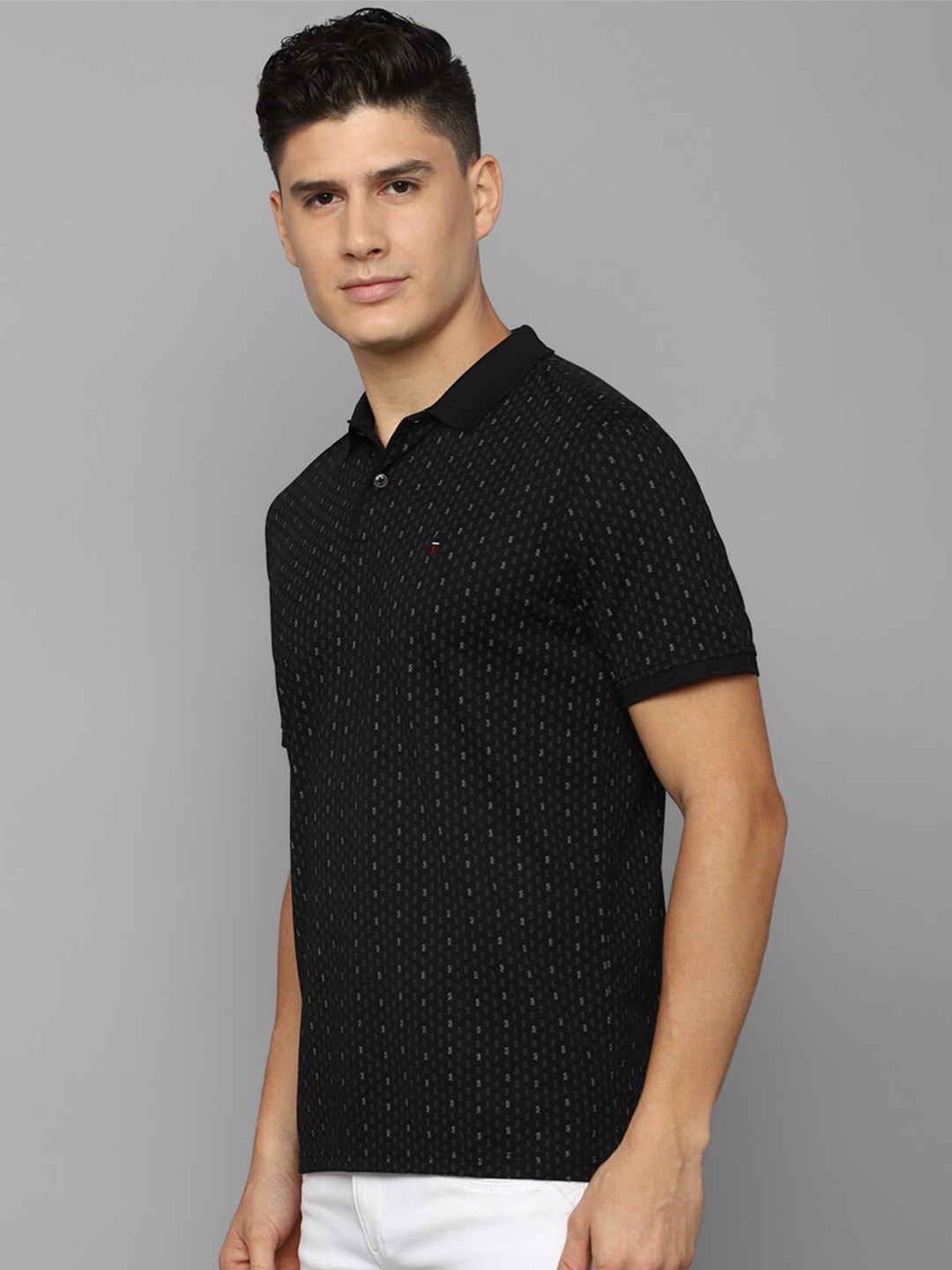 

Louis Philippe Sport Micro And Ditsy Printed Polo Collar Slim Fit T-shirt, Black