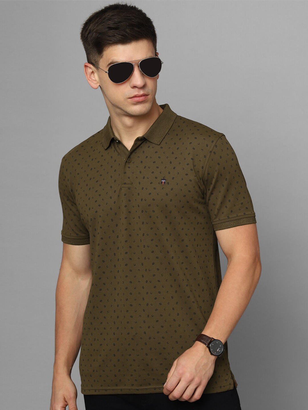 

Louis Philippe Sport Conversational Printed Polo Collar Slim Fit T-shirt, Olive