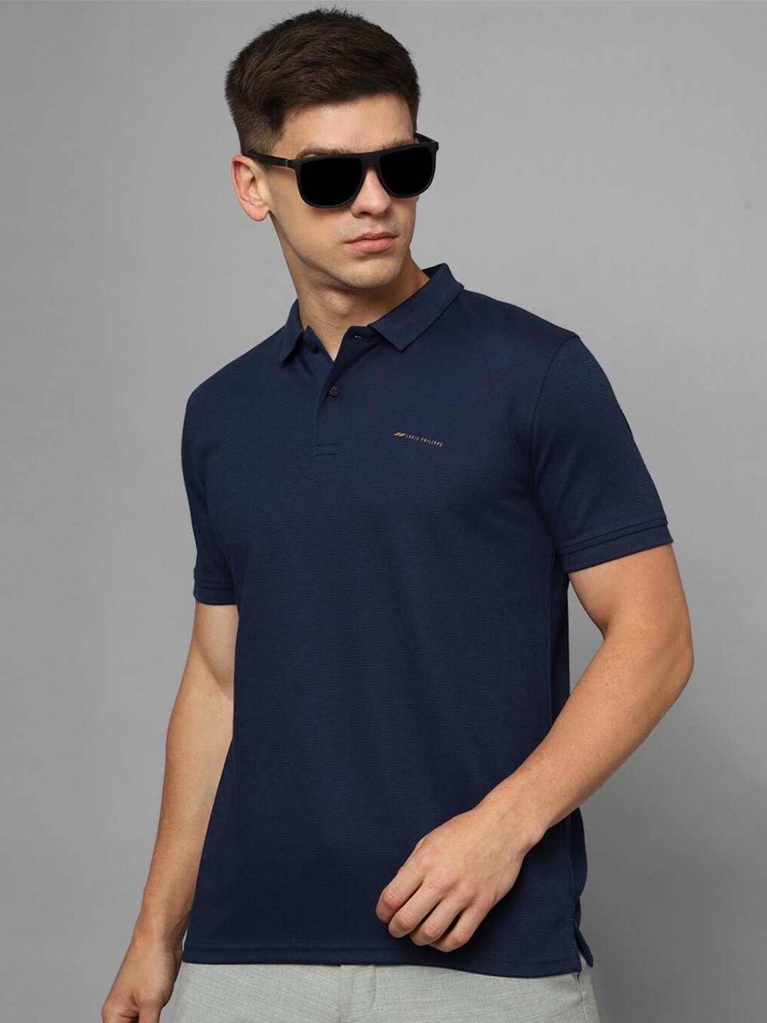 

Louis Philippe Sport Polo Collar Pure Cotton Slim Fit T-shirt, Navy blue