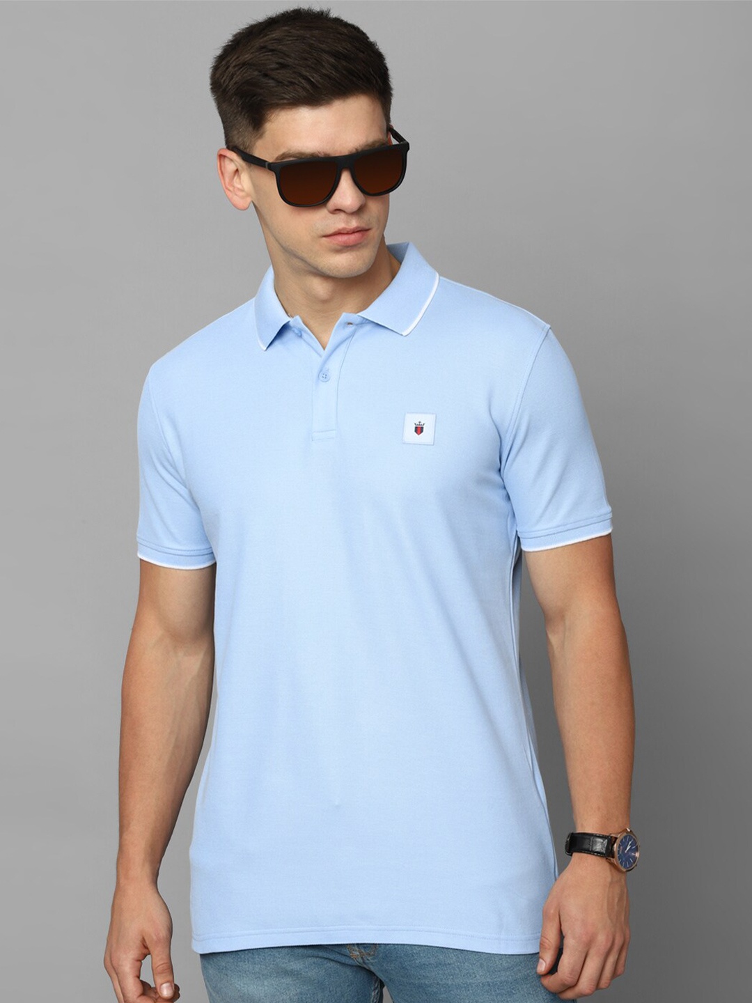 

Louis Philippe Sport Polo Collar Pure Cotton Slim Fit T-shirt, Blue