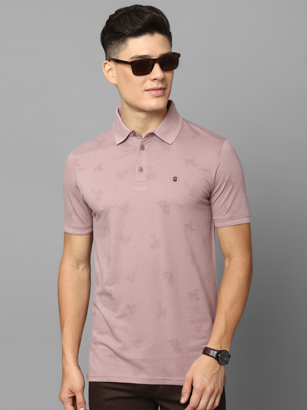 

Louis Philippe Sport Floral Printed Polo Collar Pure Cotton Slim Fit T-shirt, Pink