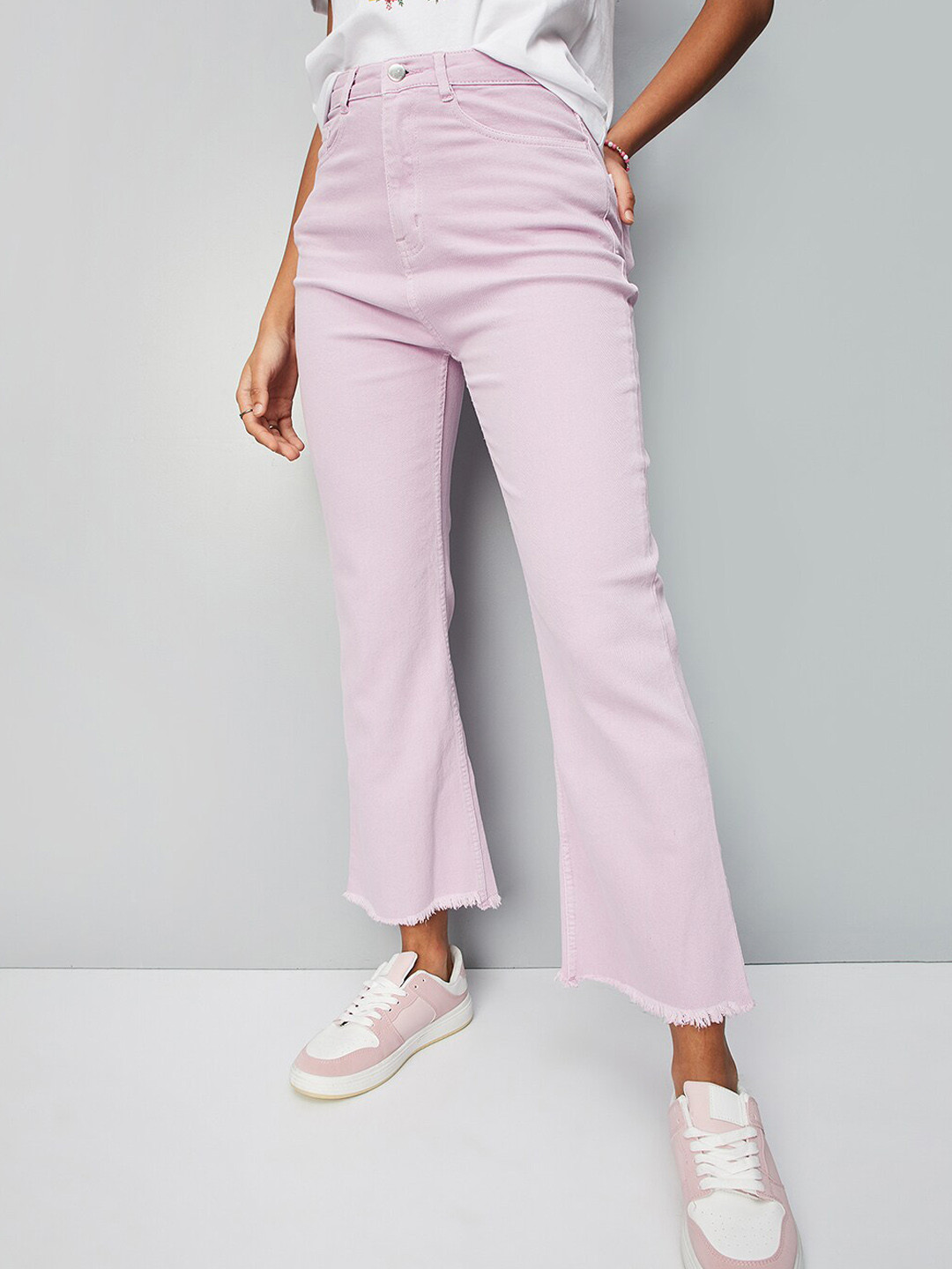 

max Women Mid Rise Flared Bootcut Cotton Trousers, Purple