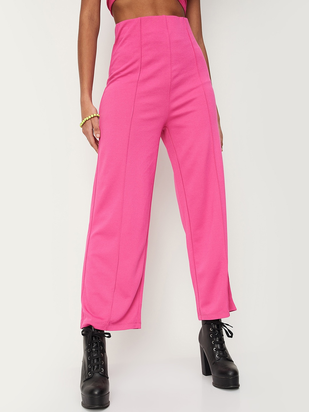 

max Women Mid Rise Regular Fit Trousers, Pink