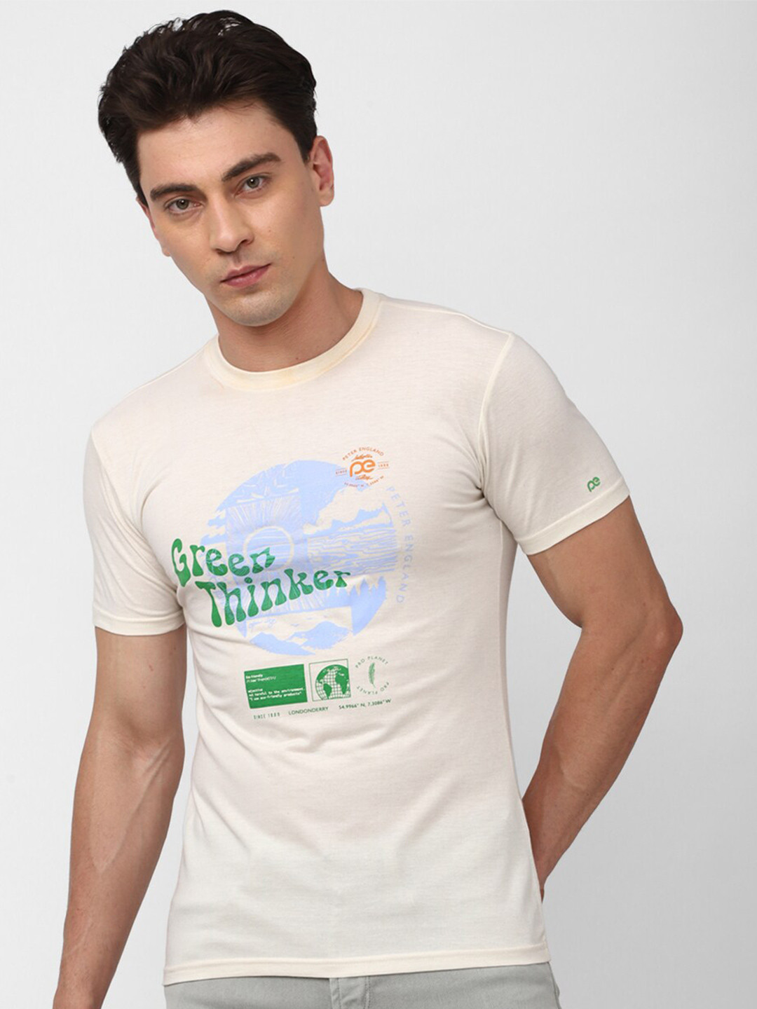 

Peter England Casuals Graphic Printed Slim Fit T-shirt, White