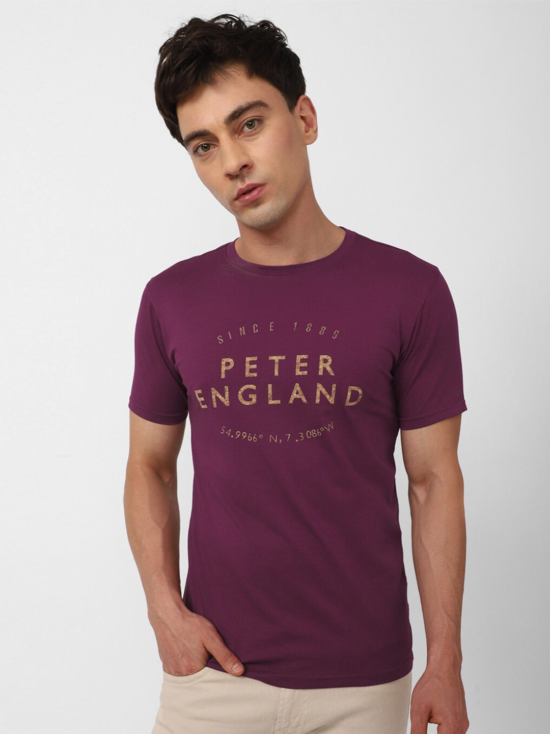 

Peter England Casuals Typography Printed Slim Fit T-shirt, Purple