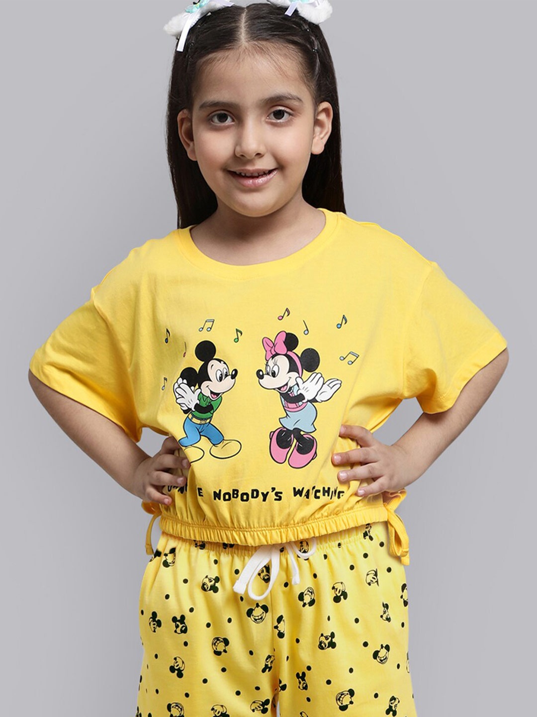 

Kids Ville Mickey And Friends Printed Pure Cotton T-Shirt With Shorts, Yellow