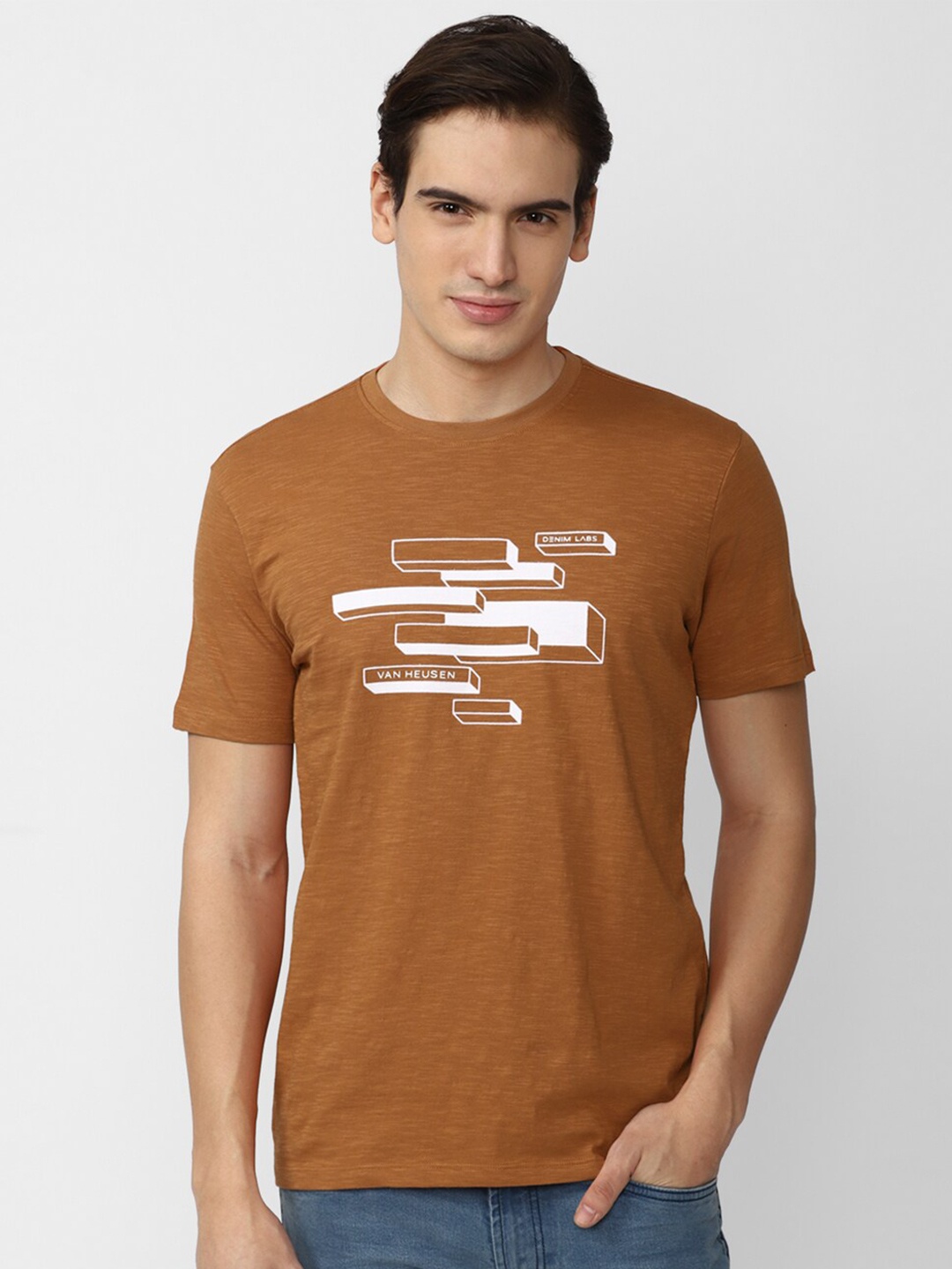 

VAN HEUSEN DENIM LABS Graphic Printed T-shirt, Mustard