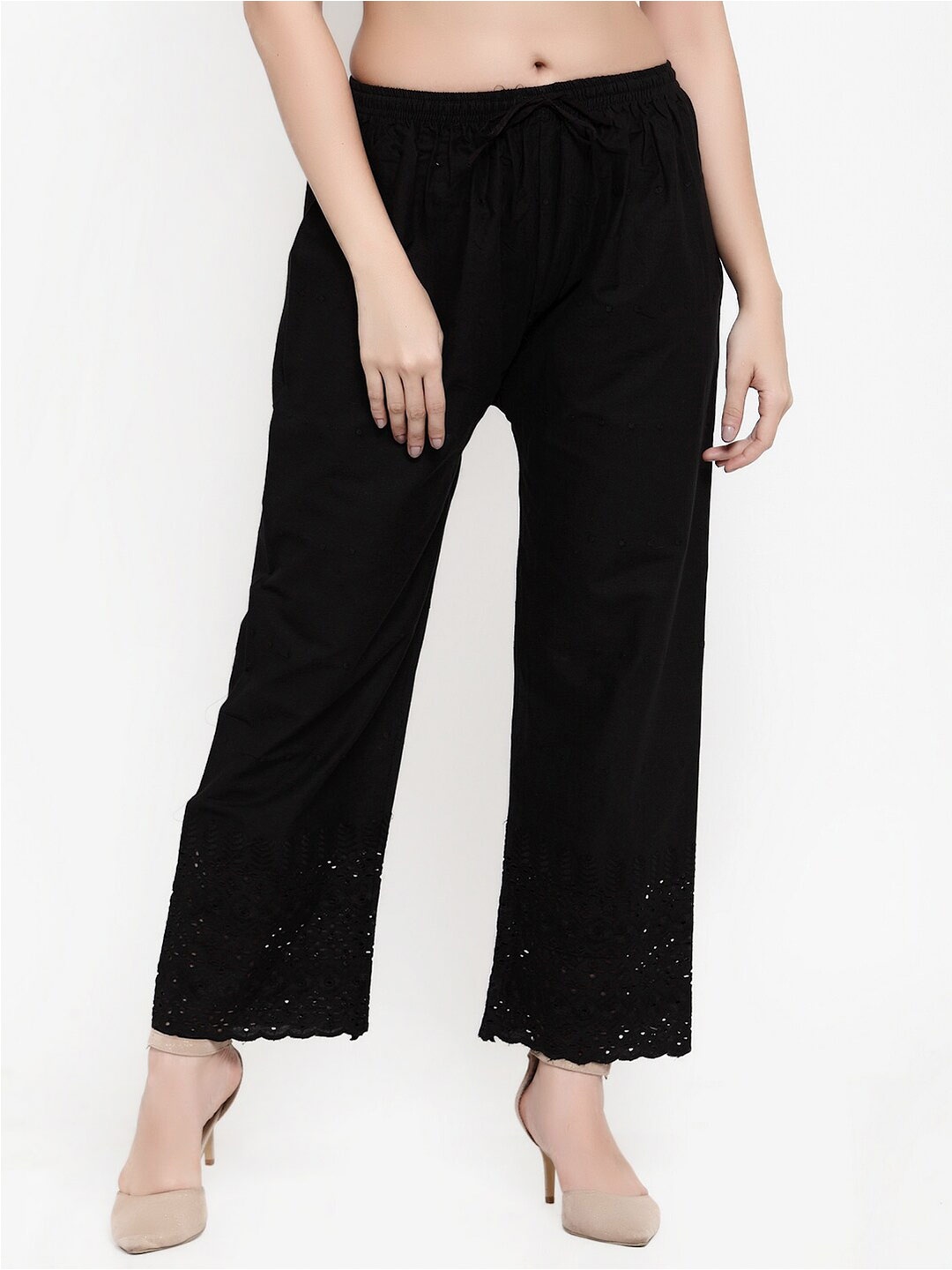 

Miaz Lifestyle Women Embroidered Cotton Palazzos, Black
