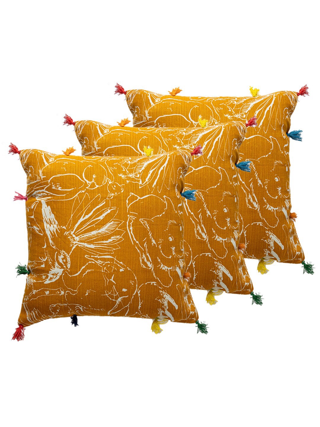 

Contrast Living Orange & White 3 Pieces Printed Linen Square Cushion Covers