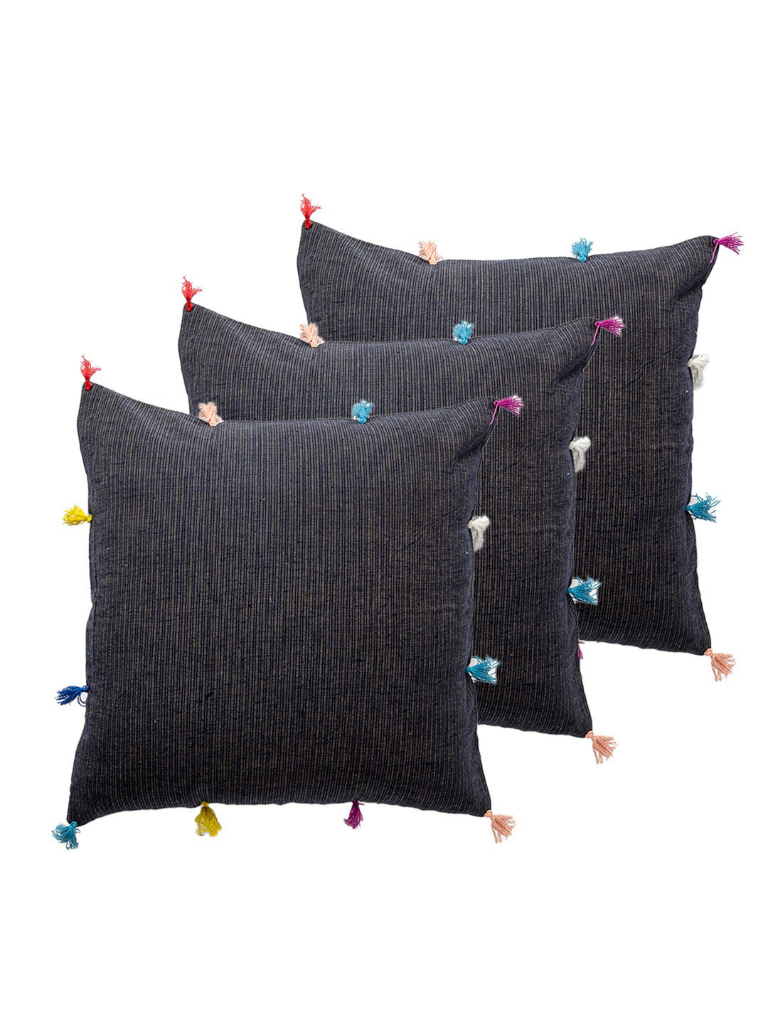 

Contrast Living Black & Red 3 Pieces Striped Square Cotton Cushion Covers