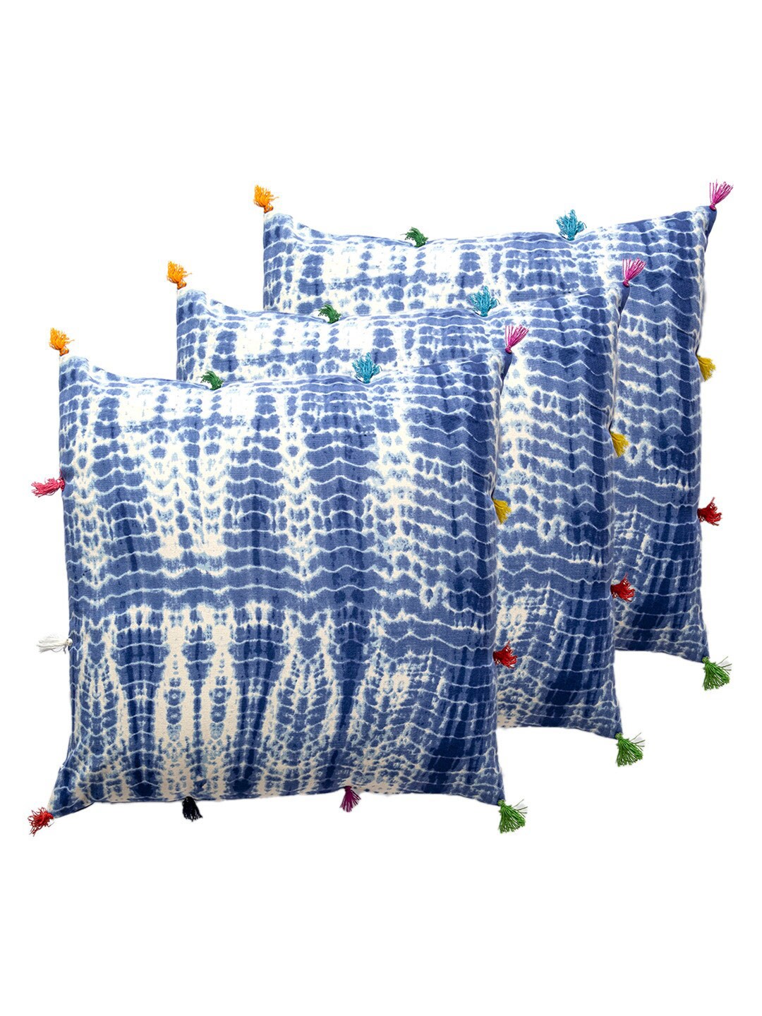 

Contrast Living Blue & White 3 Pieces Printed Square Cotton Cushion Covers