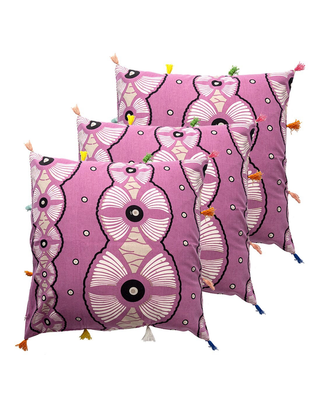 

Contrast Living Pink & White 3 Pieces Abstract Printed Cotton Square Cushion Covers