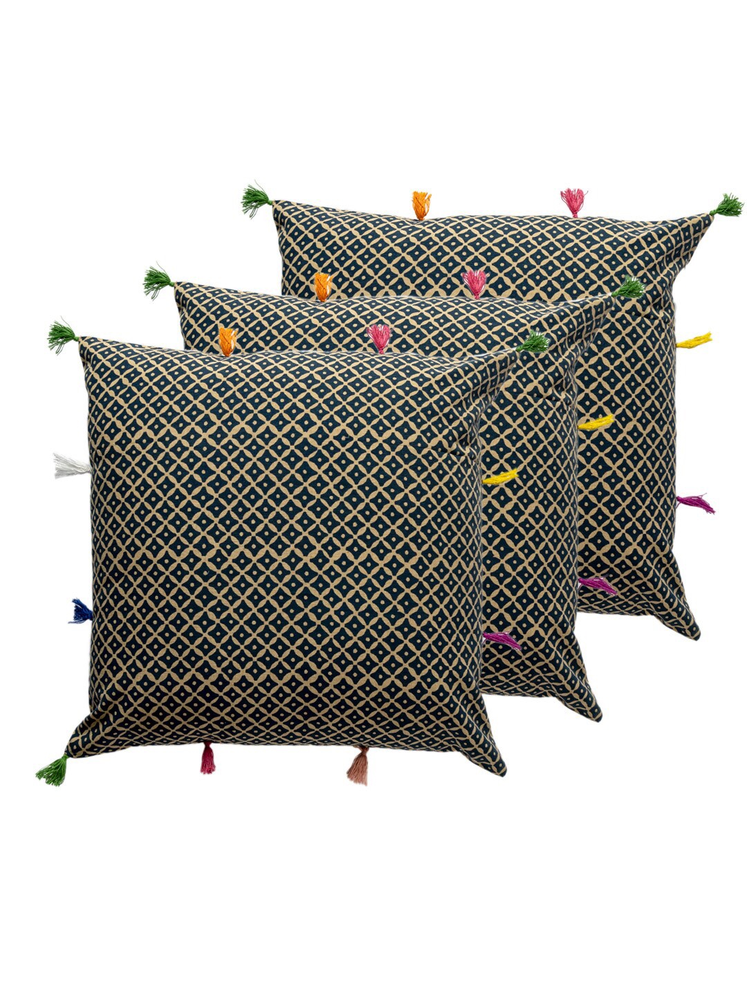 

Contrast Living Green & Yellow 3 Pieces Geometric Square Cotton Cushion Covers