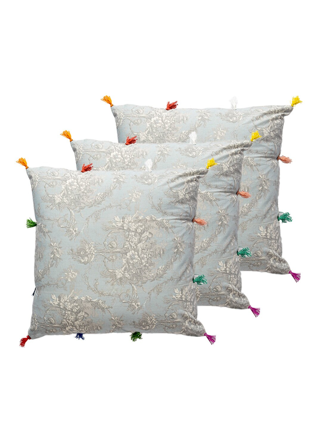 

Contrast Living Blue & Grey 3 Pieces Floral Square Cotton Cushion Covers