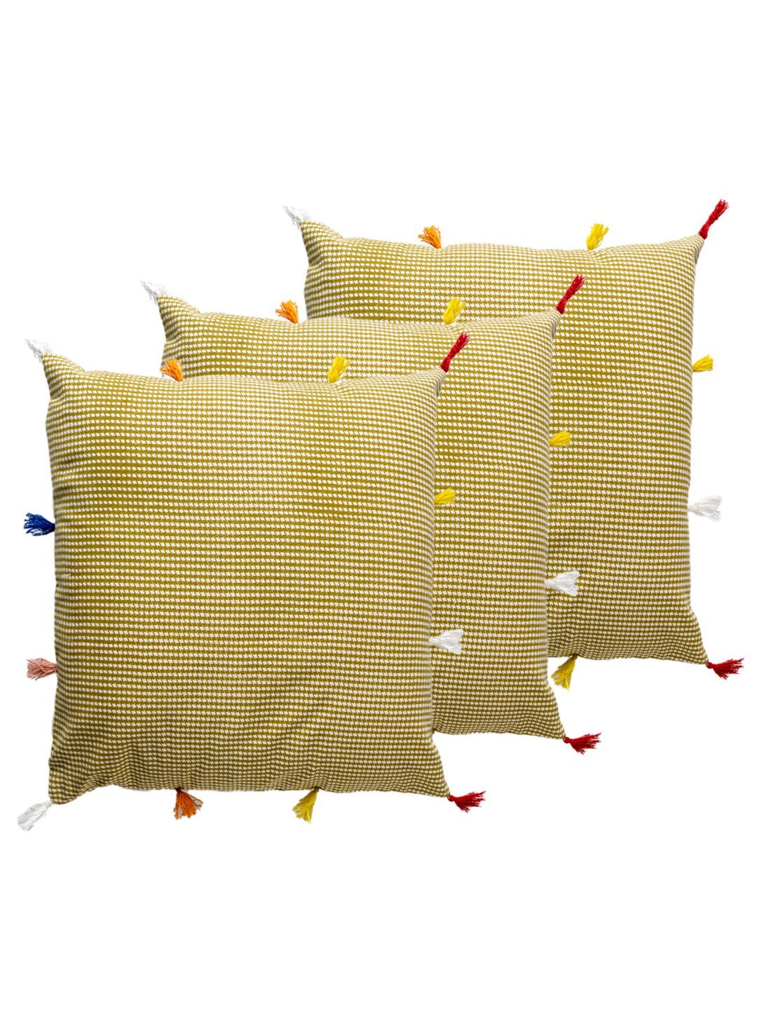 

Contrast Living Mustard & White 3 Pieces Geometric Square Cotton Cushion Covers