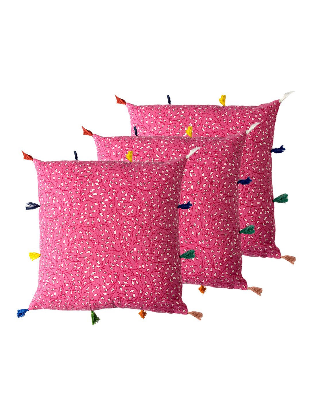 

Contrast Living Pink & White 3 Pieces Floral Square Cotton Cushion Covers