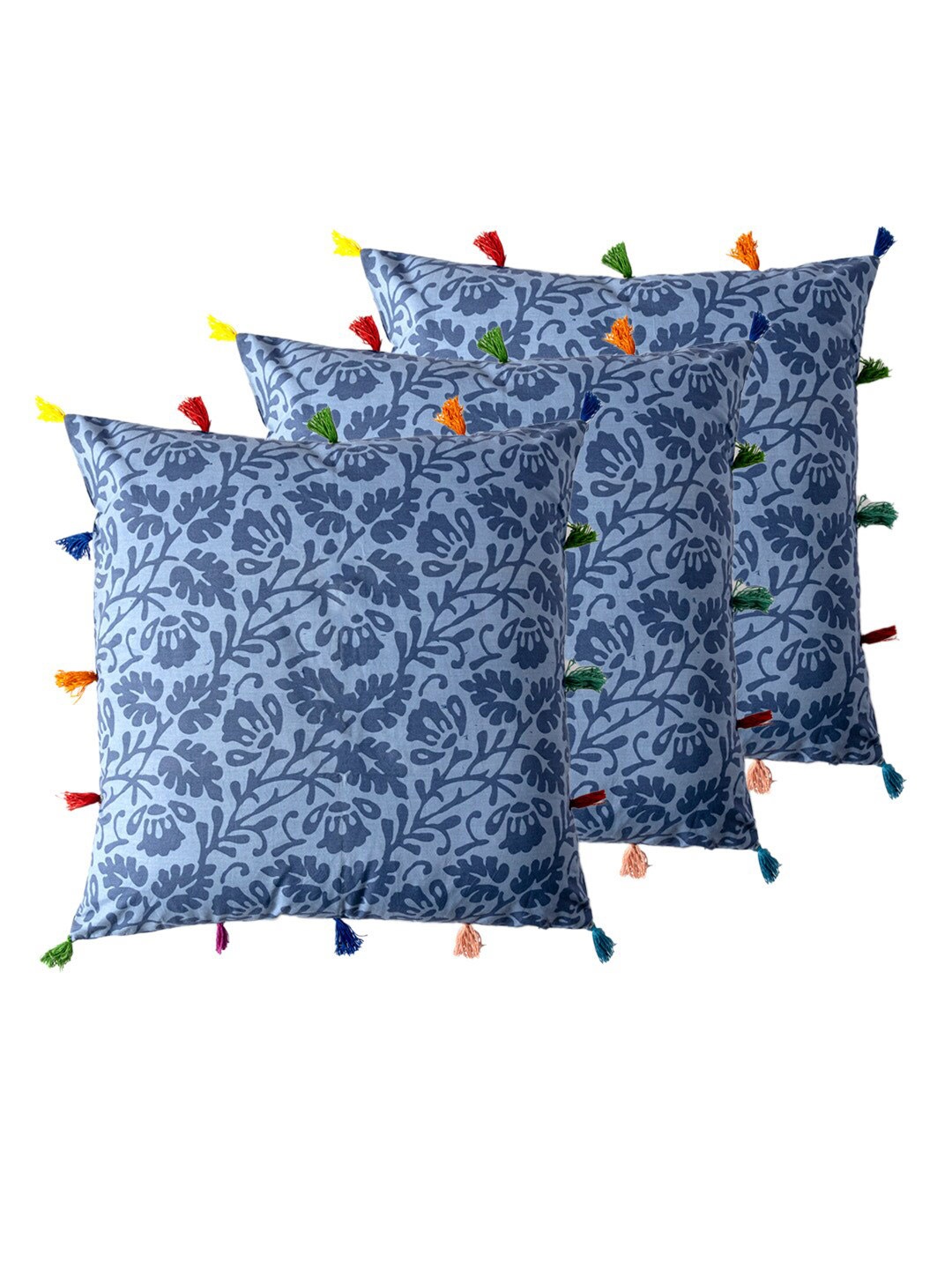 

Contrast Living Blue & Orange 3 Pieces Ethnic Motifs Square Cotton Cushion Covers