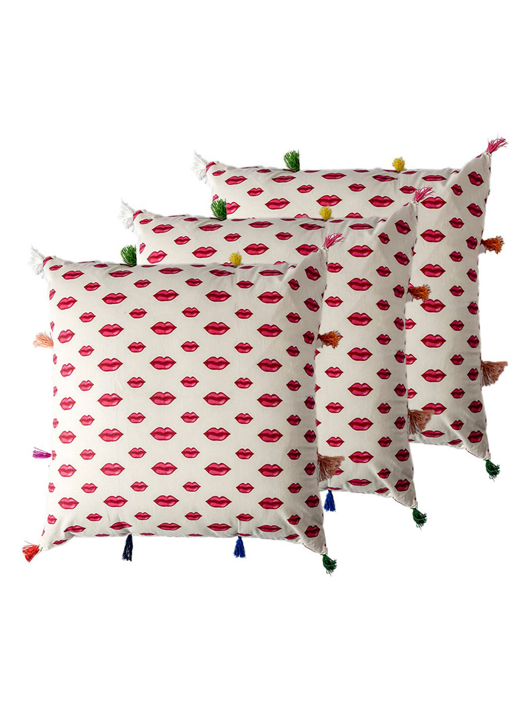 

Contrast Living White & Red 3 Pieces Printed Square Cotton Cushion Covers