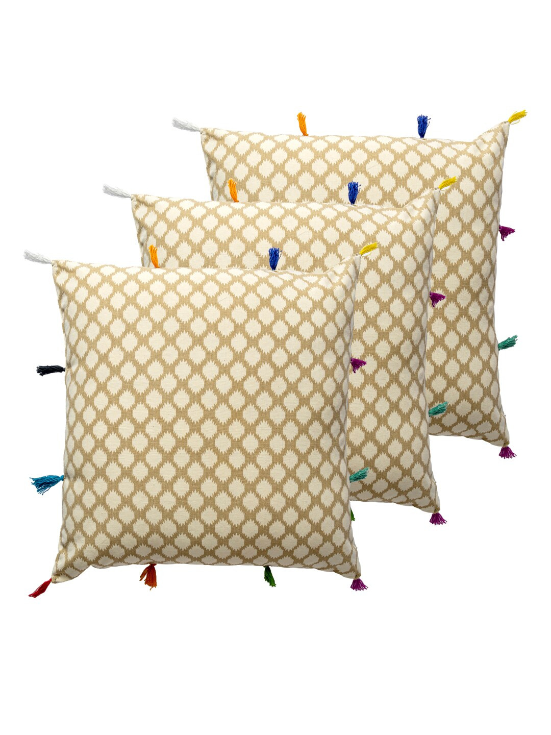 

Contrast Living Brown & Cream-Coloured 3 Pieces Geometric Square Cotton Cushion Covers