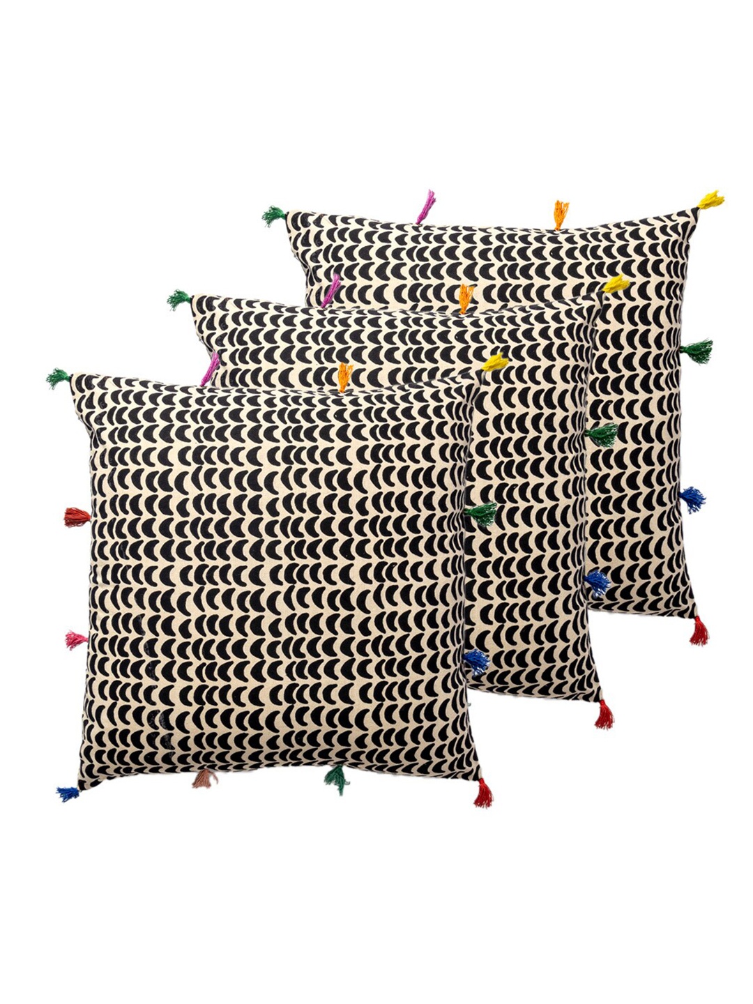

Contrast Living Black & Beige 3 Pieces Printed Square Cotton Cushion Covers