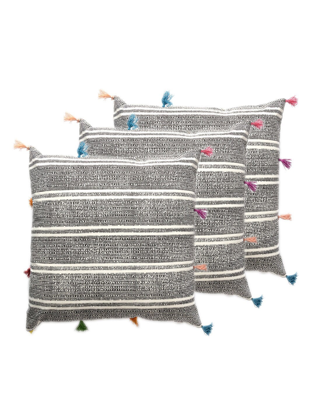 

Contrast Living Black & White 3 Pieces Striped Square Cotton Cushion Covers