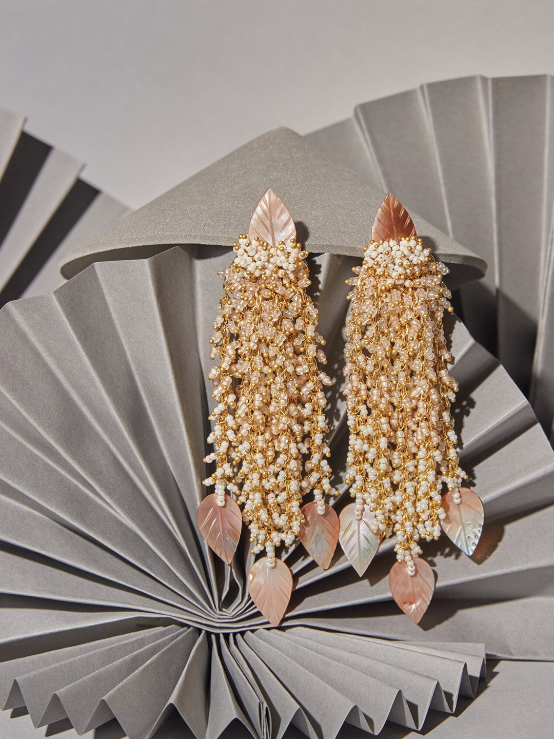 

D'oro Gold-Plated Beaded Contemporary Drop Earrings