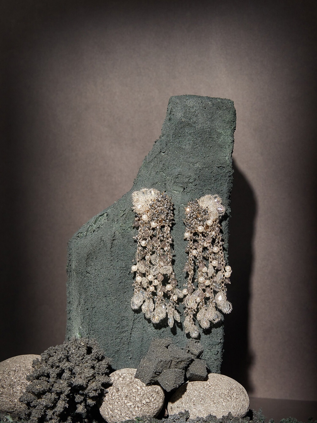 

D'oro Gold-Plated Beaded Contemporary Drop Earrings, Silver
