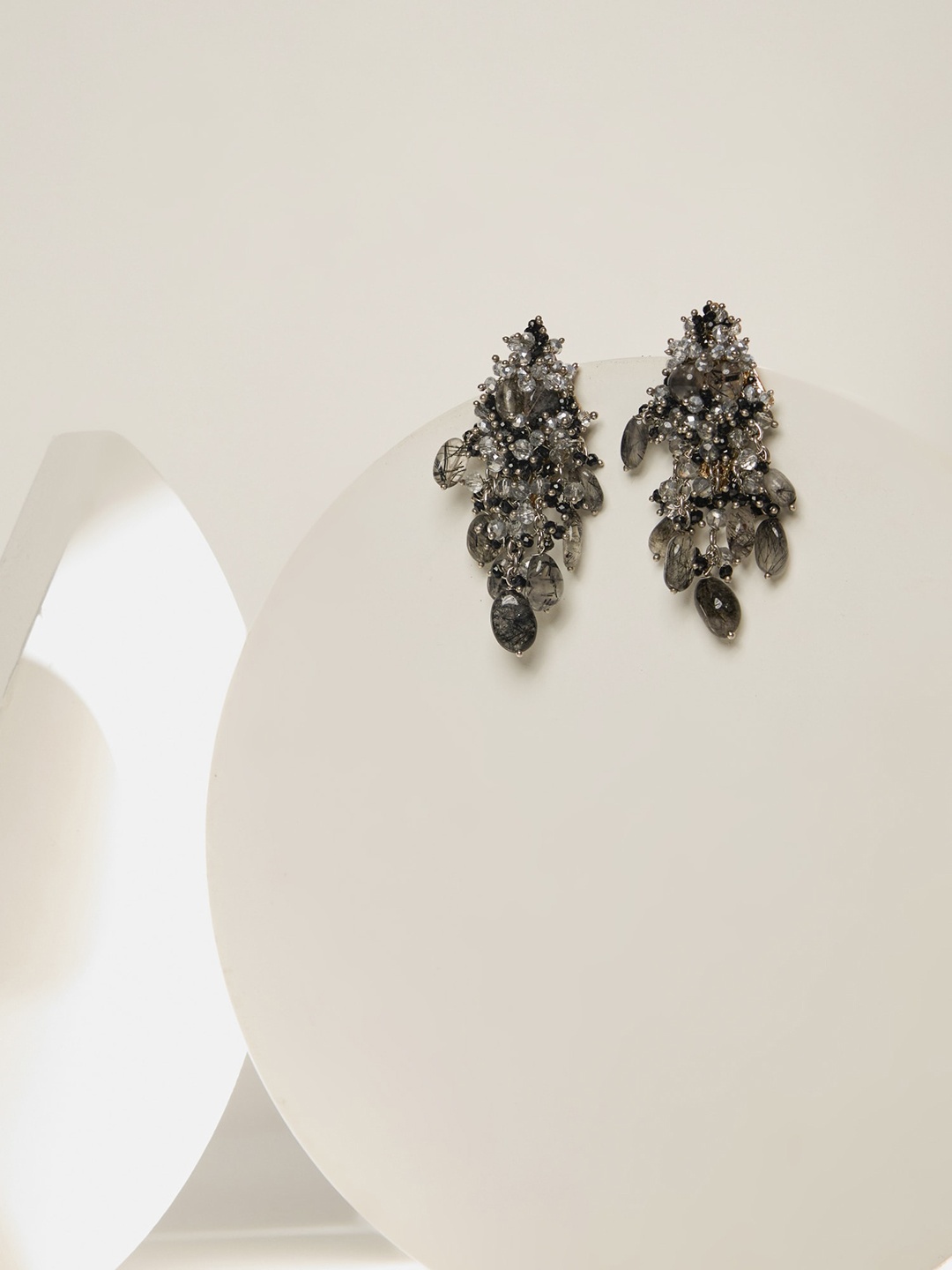

D'oro Gold-Plated Contemporary Drop Earrings, Black