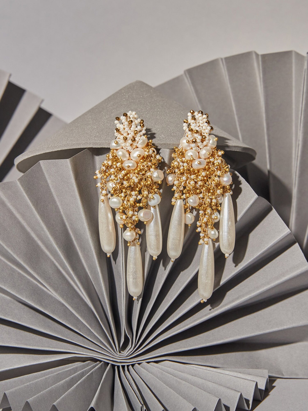 

D'oro Gold-Plated Contemporary Drop Earrings, White