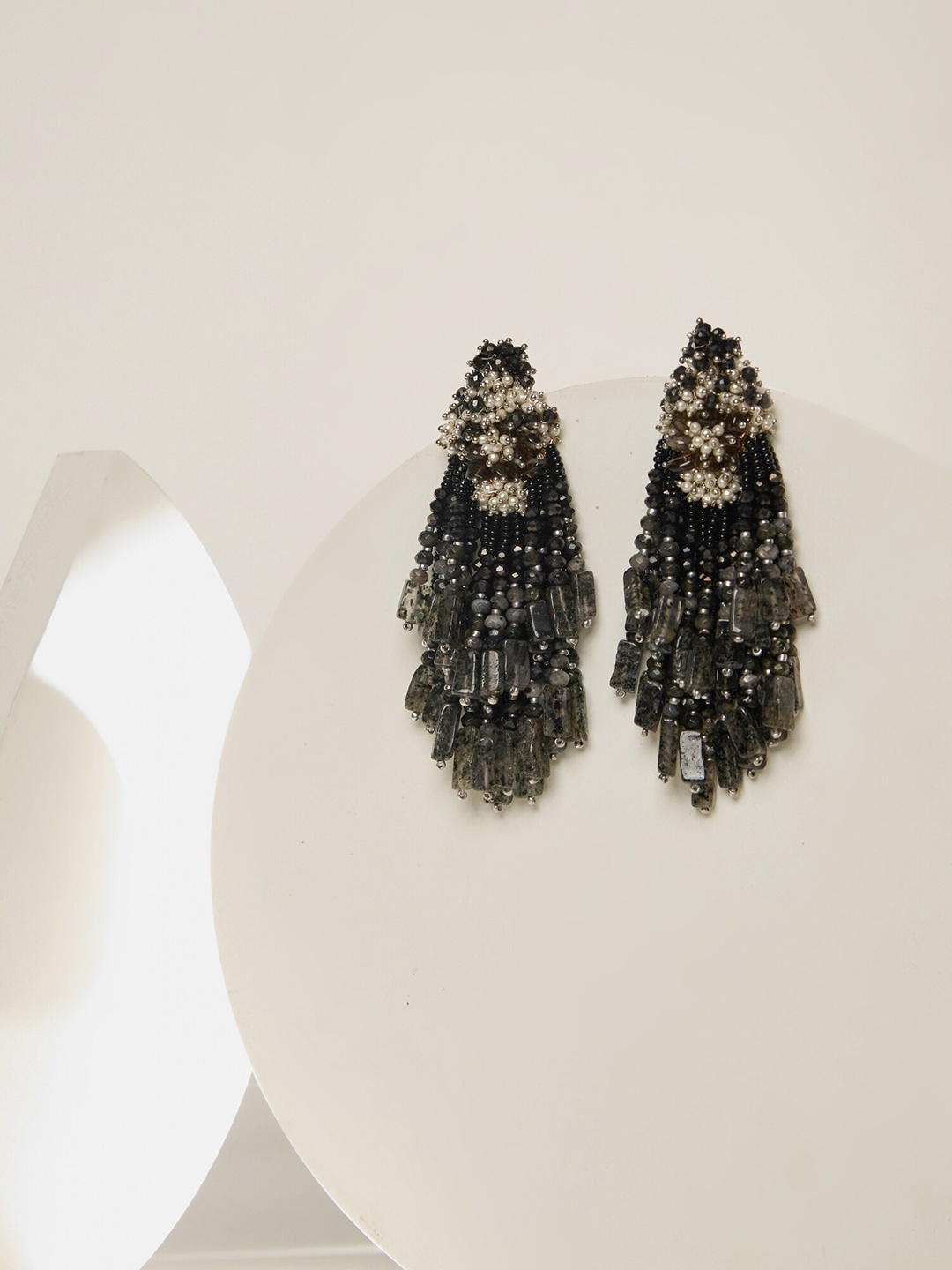 

D'oro Gold-Plated Contemporary Drop Earrings, Black