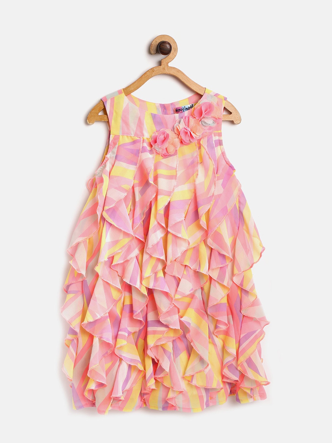 

Nauti Nati Girls Abstract Printed Ruffled A-Line Dress, Pink
